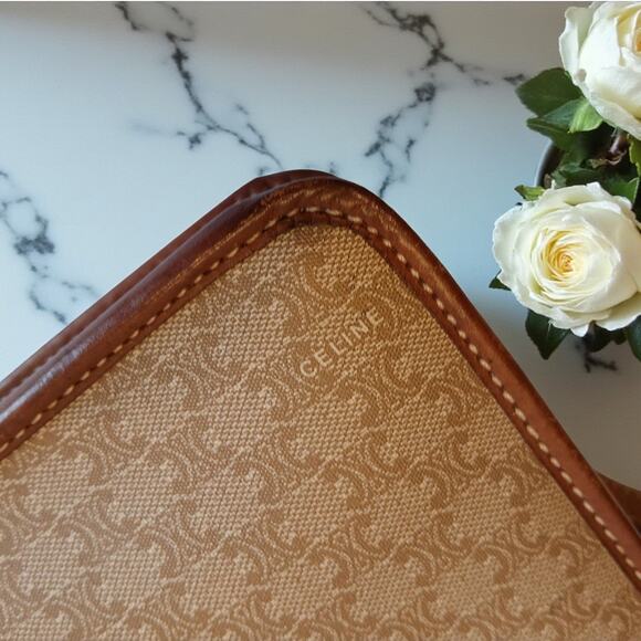 Authentic Celine Triomphe Logo Macadam Beige Crossbody Bag - Picture 8 of 16